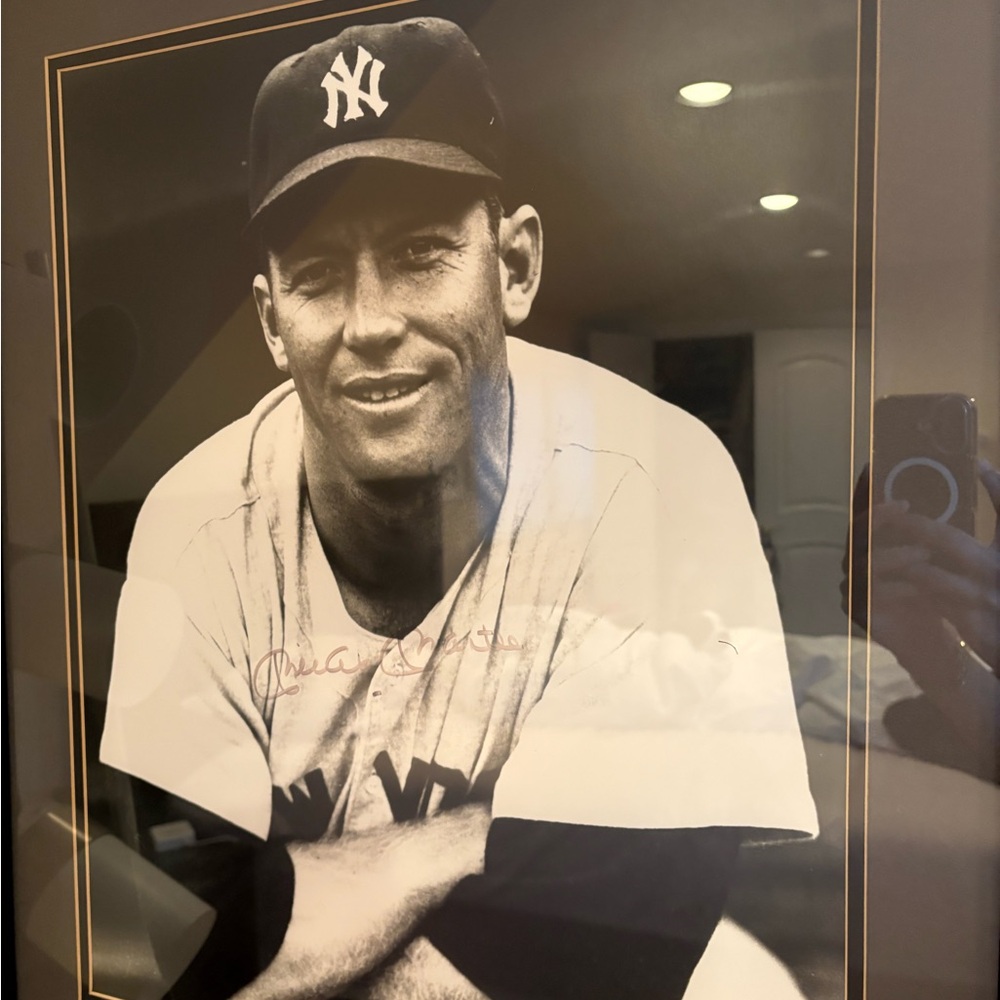 Framed Black and White Baseball Photograph - mickey mantle